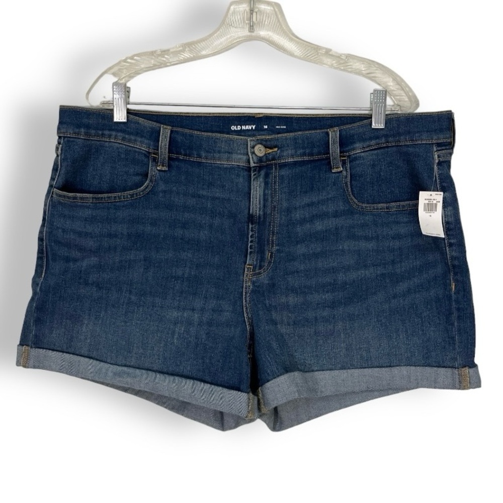 NEW Old Navy Jean Shorts Medium Wash Wow Cuffed 3.5” Denim Mid Rise Modest Sz 16